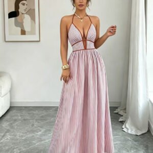 Striped Halter Maxi Dress