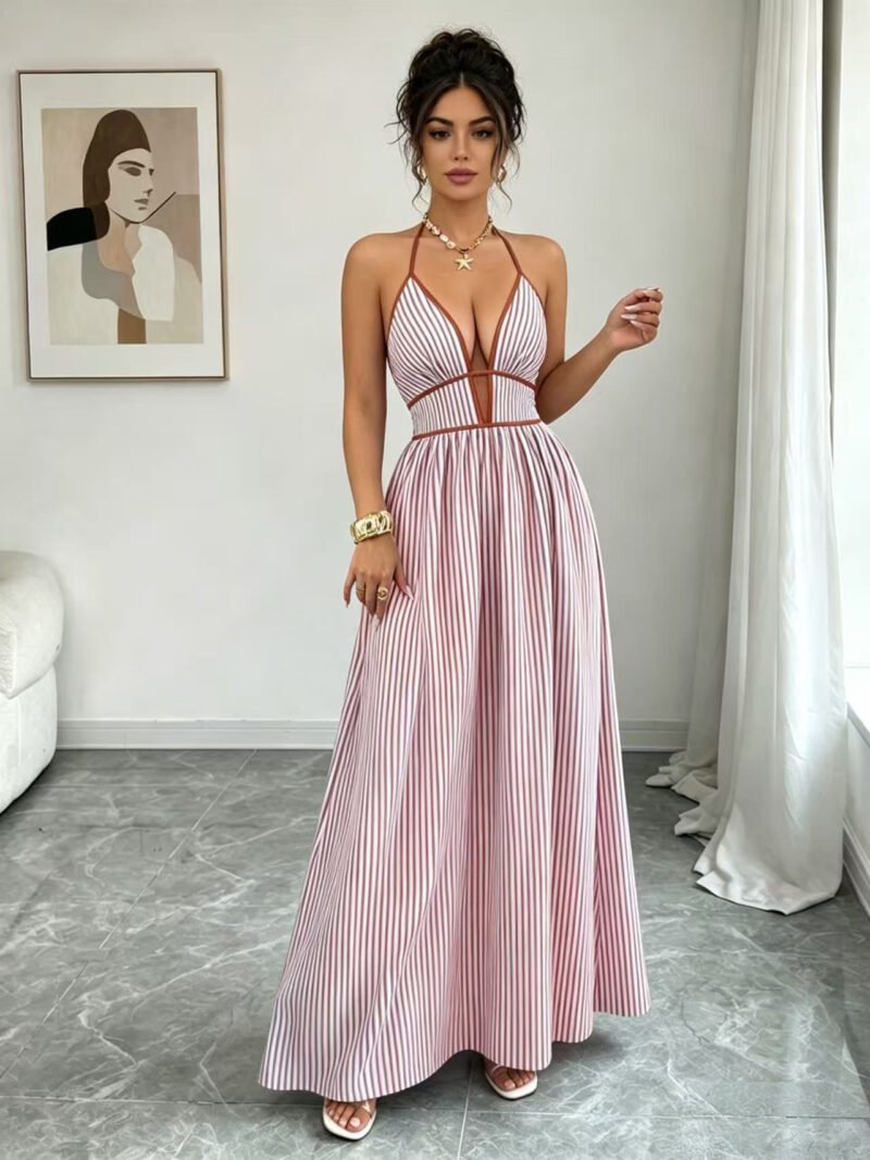 Striped Halter Maxi Dress