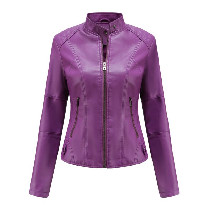 Stand Collar Faux Leather Jacket
