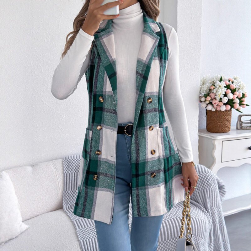 Plaid Double Breasted Vest