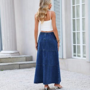 High Waist Button Midi Skirt
