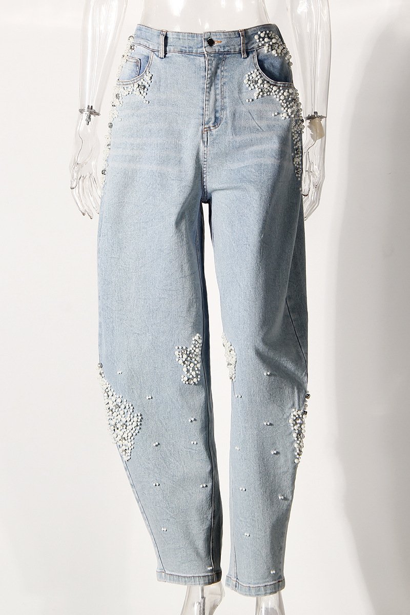 Beaded Straight Jeans