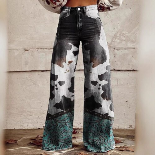 Printed Wide Leg Trousers