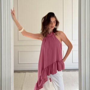 Asymmetric Halter Tank Top