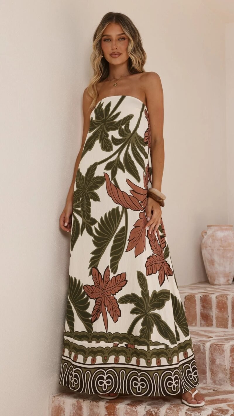 Printed Strapless Maxi Dress
