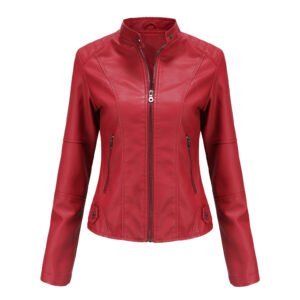 Stand Collar Faux Leather Jacket