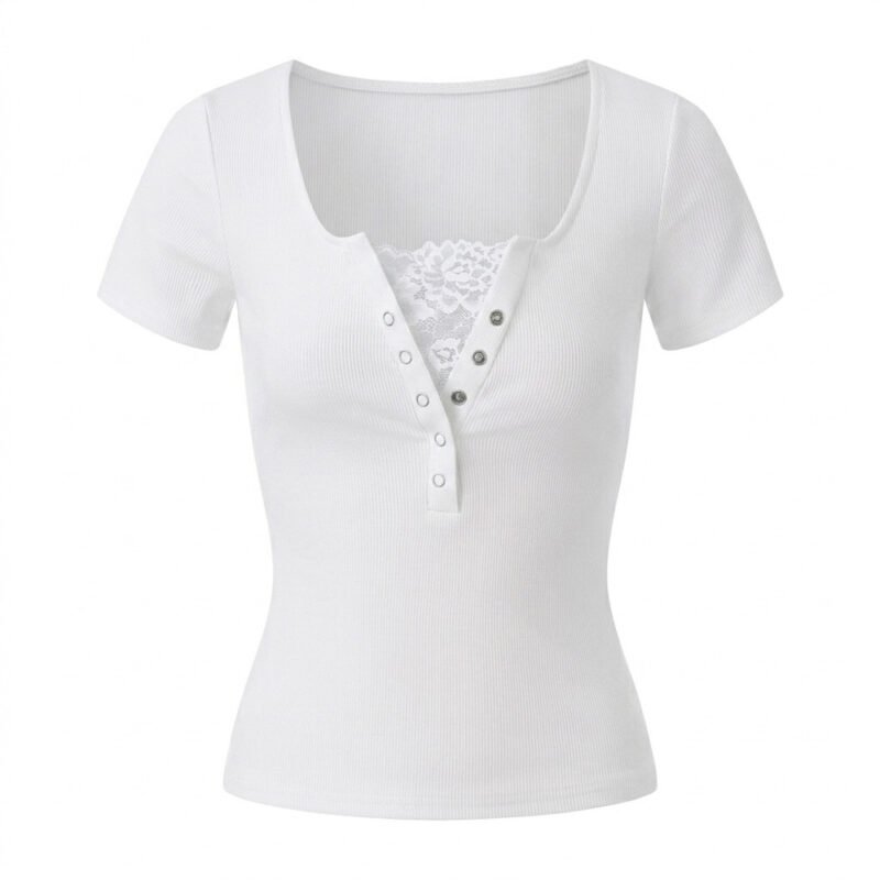 O1CN01P8xOoE1uAgLHIbHXT_2868995997-0-cib.jpg Lace Trim V-Neck Top