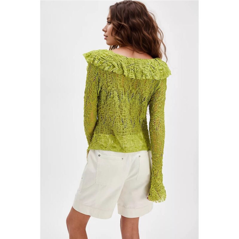 Lace Trim V-Neck Blouse