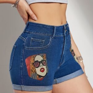 Graphic Print Denim Shorts