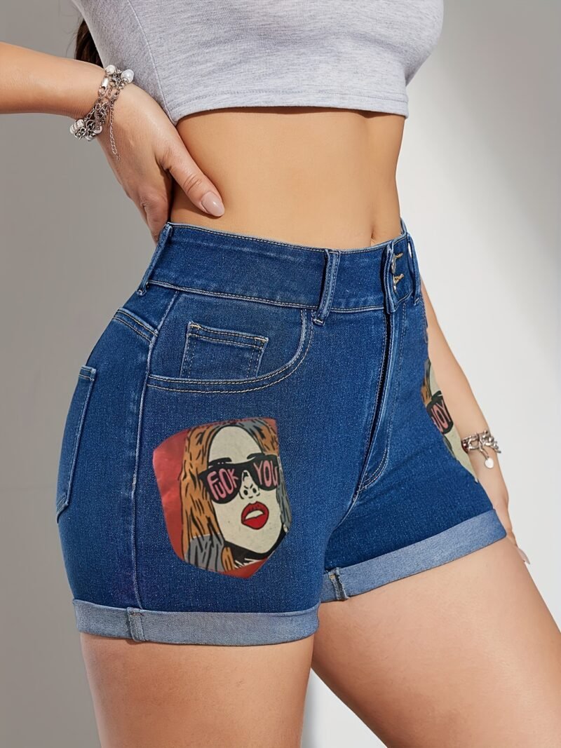 Graphic Print Denim Shorts