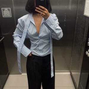O1CN01Sh5Ohw2KYCh3PNhNs_2212760969568-0-cib.jpg Striped Tie Neck Blouse