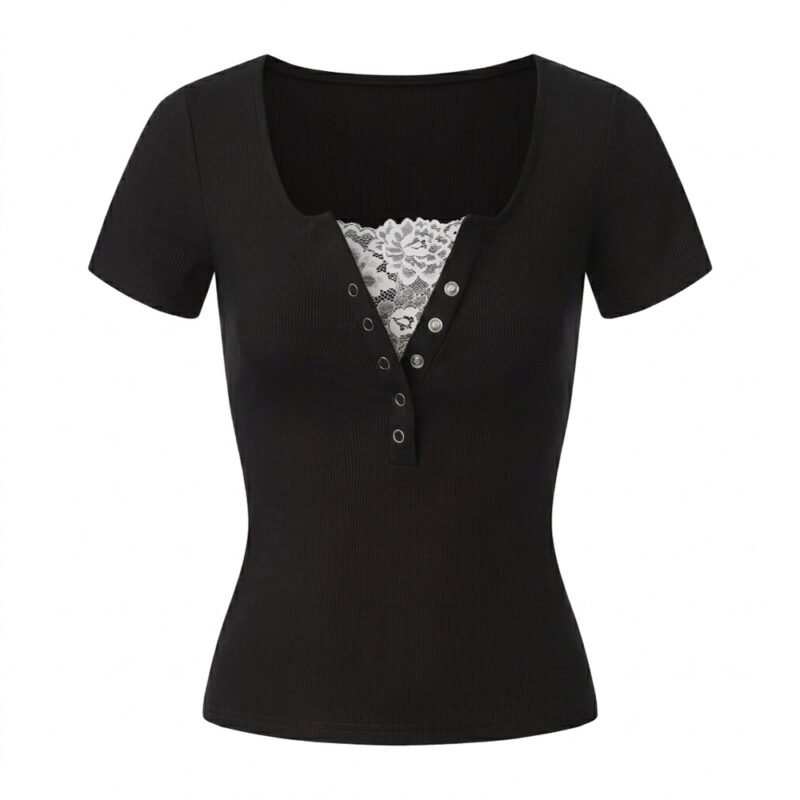 O1CN01Sol0pz1uAgLHFuEic_2868995997-0-cib.jpg Lace Trim V-Neck Top