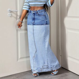 Color Block Denim Skirt