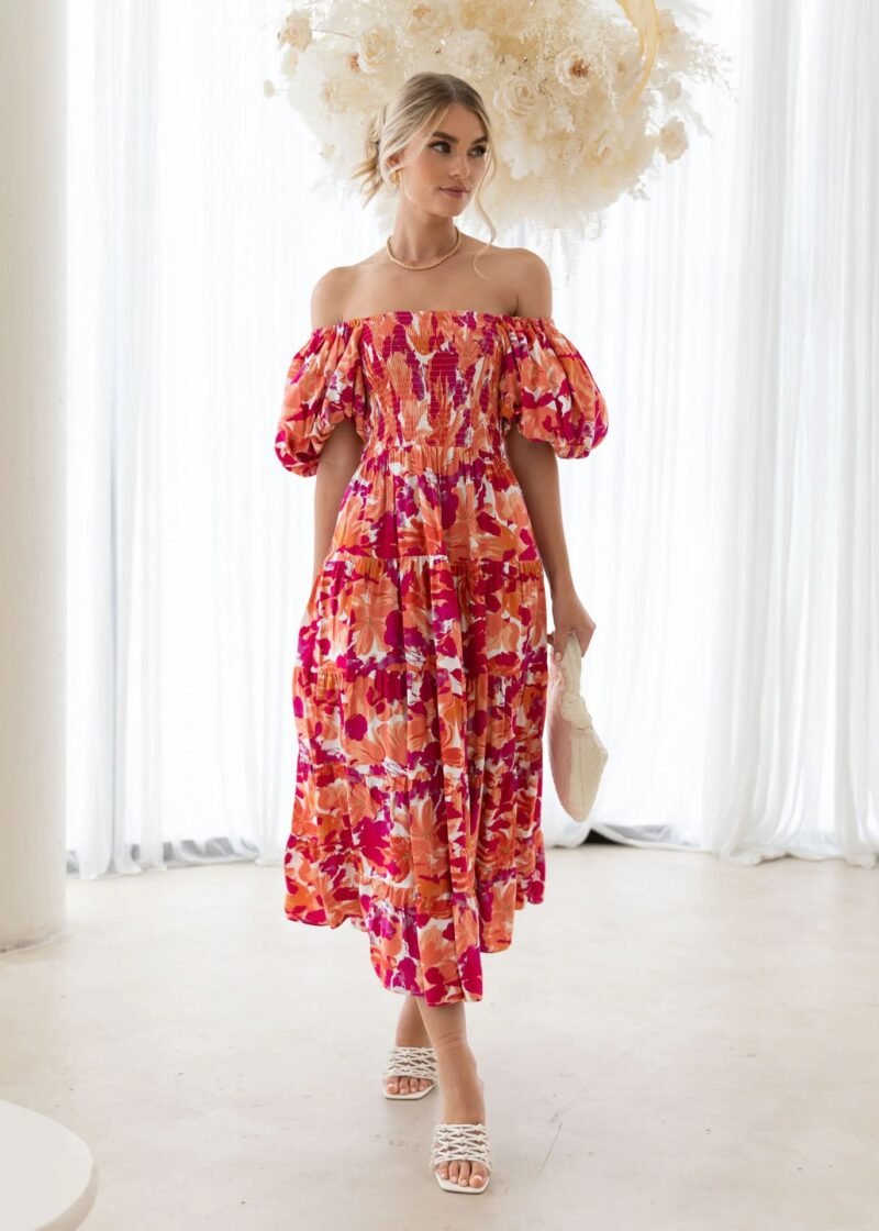 Smocked Off-Shoulder Maxi Dress