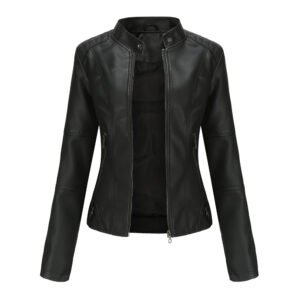 Stand Collar Faux Leather Jacket