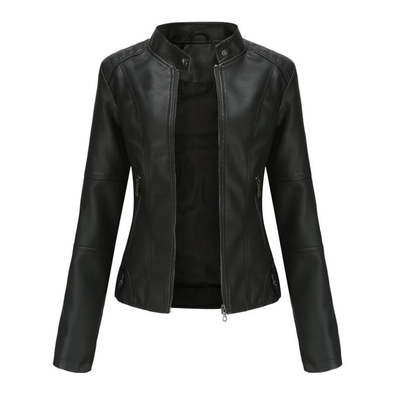 Stand Collar Faux Leather Jacket