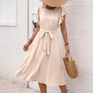 Belted Midi A-Line Dress