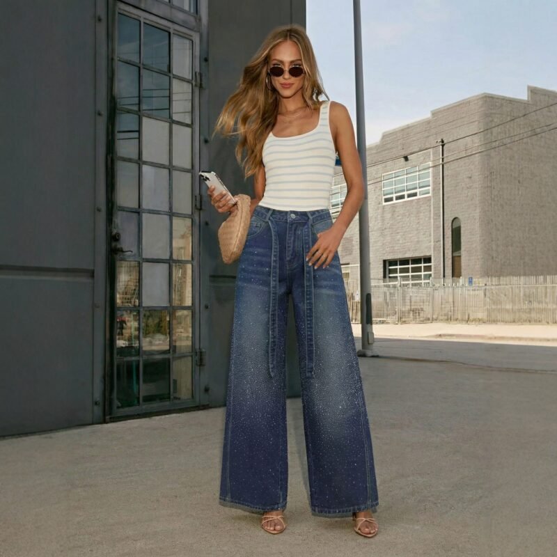Rhinestone Wide Leg Jeans
