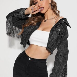 Fringe Denim Crop Jacket