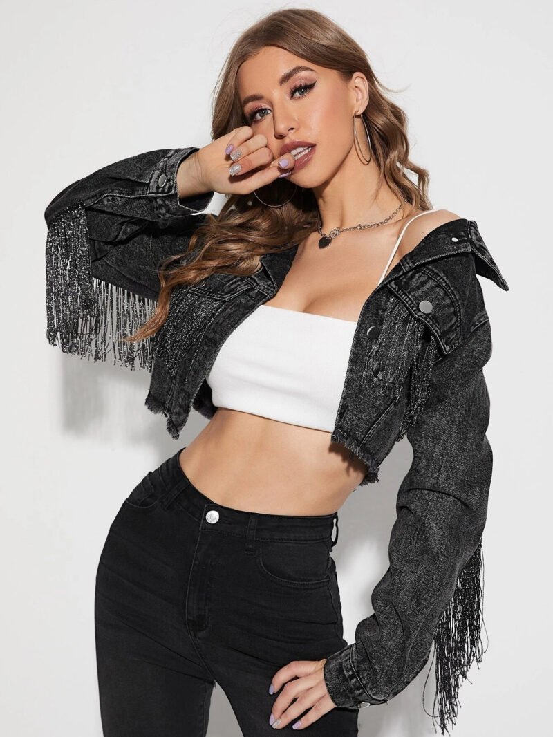 Fringe Denim Crop Jacket
