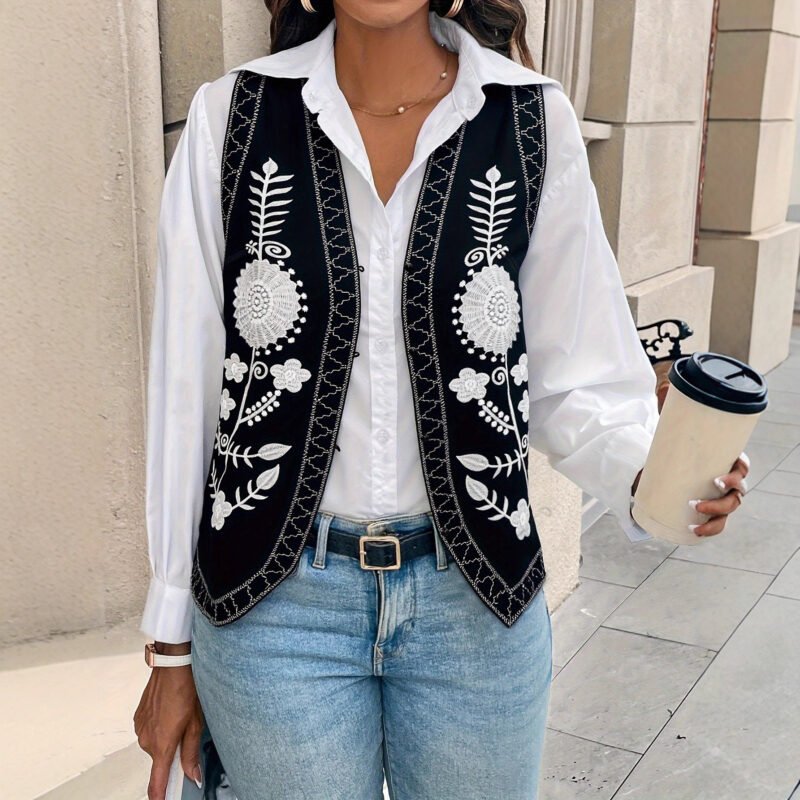 Embroidered Cardigan Vest
