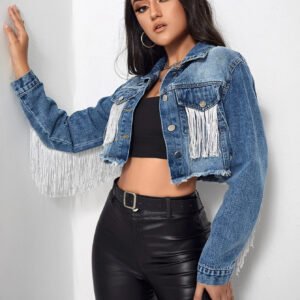Fringe Denim Crop Jacket