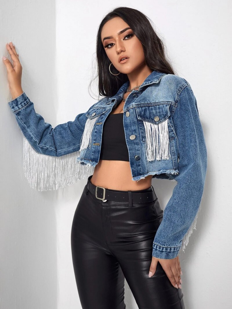 Fringe Denim Crop Jacket