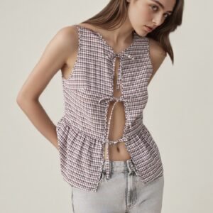 Plaid Lace Up Vest Top