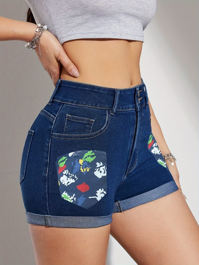 Graphic Print Denim Shorts