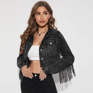 Fringe Denim Crop Jacket