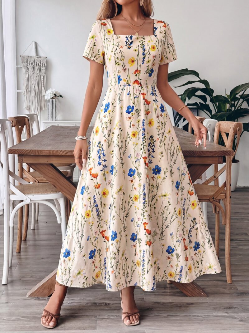 Floral Square Neck Maxi Dress