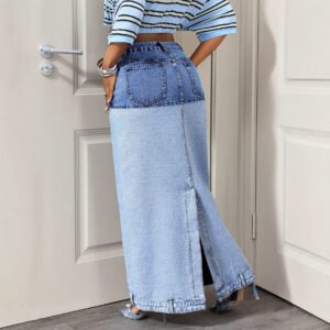 Color Block Denim Skirt