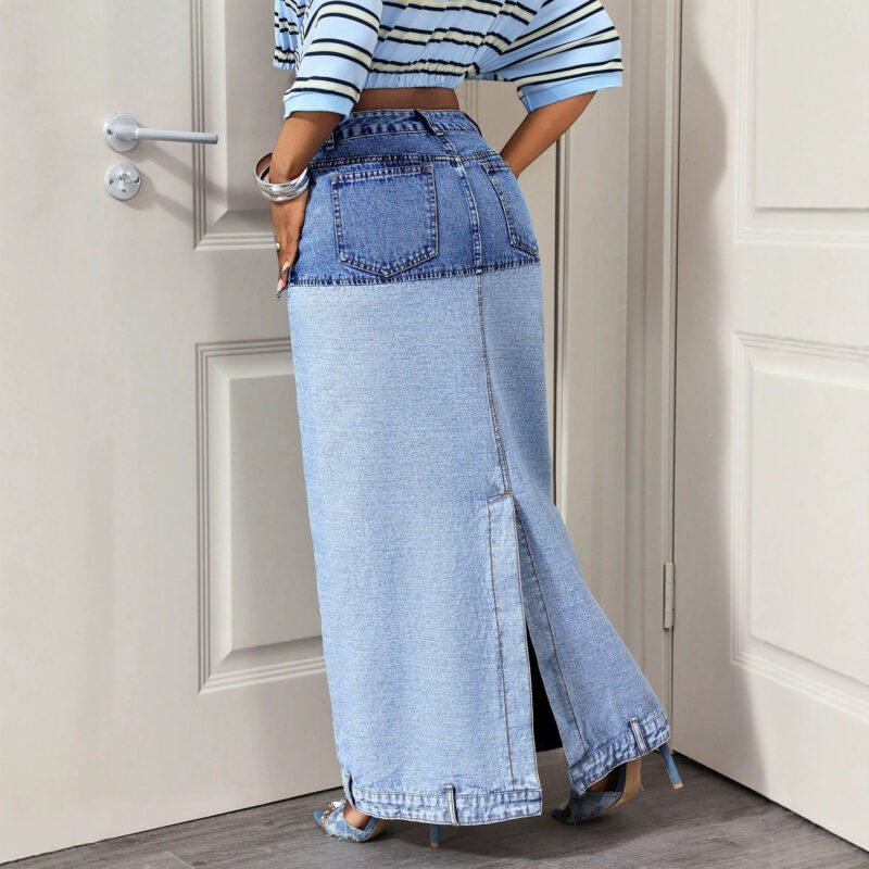 Color Block Denim Skirt