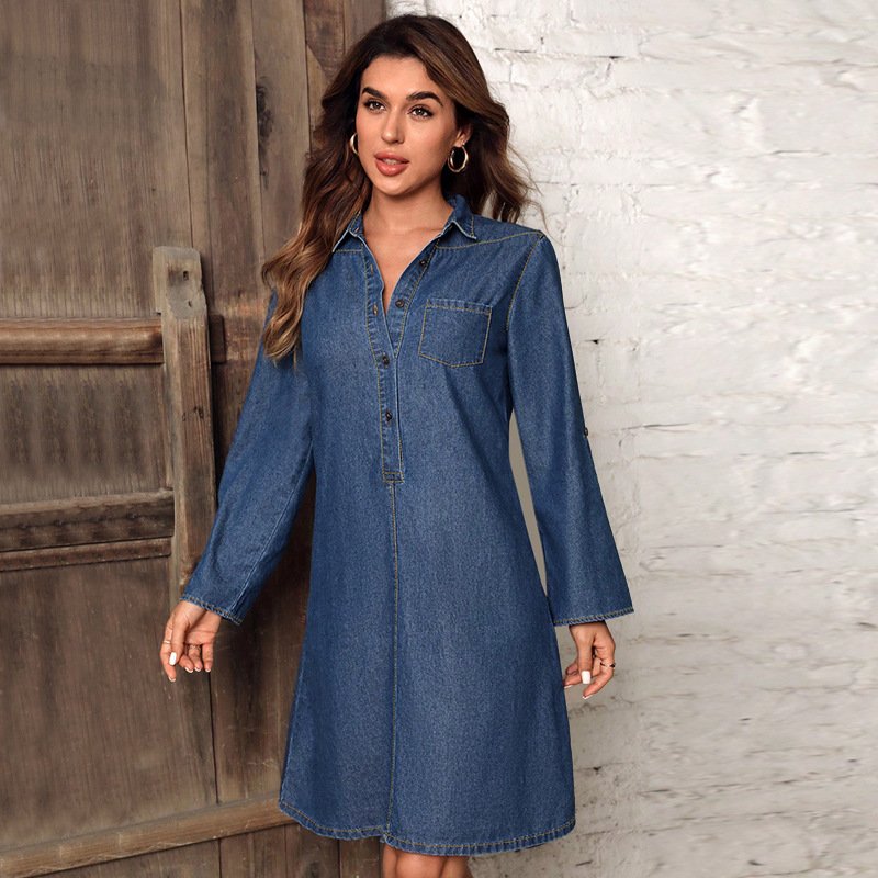Button Front Denim Shirt Dress