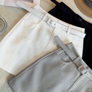 Belted High Waist A-Line Skirt