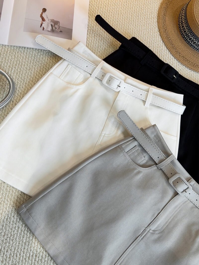 Belted High Waist A-Line Skirt