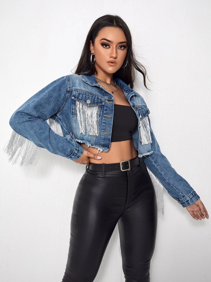Fringe Denim Crop Jacket