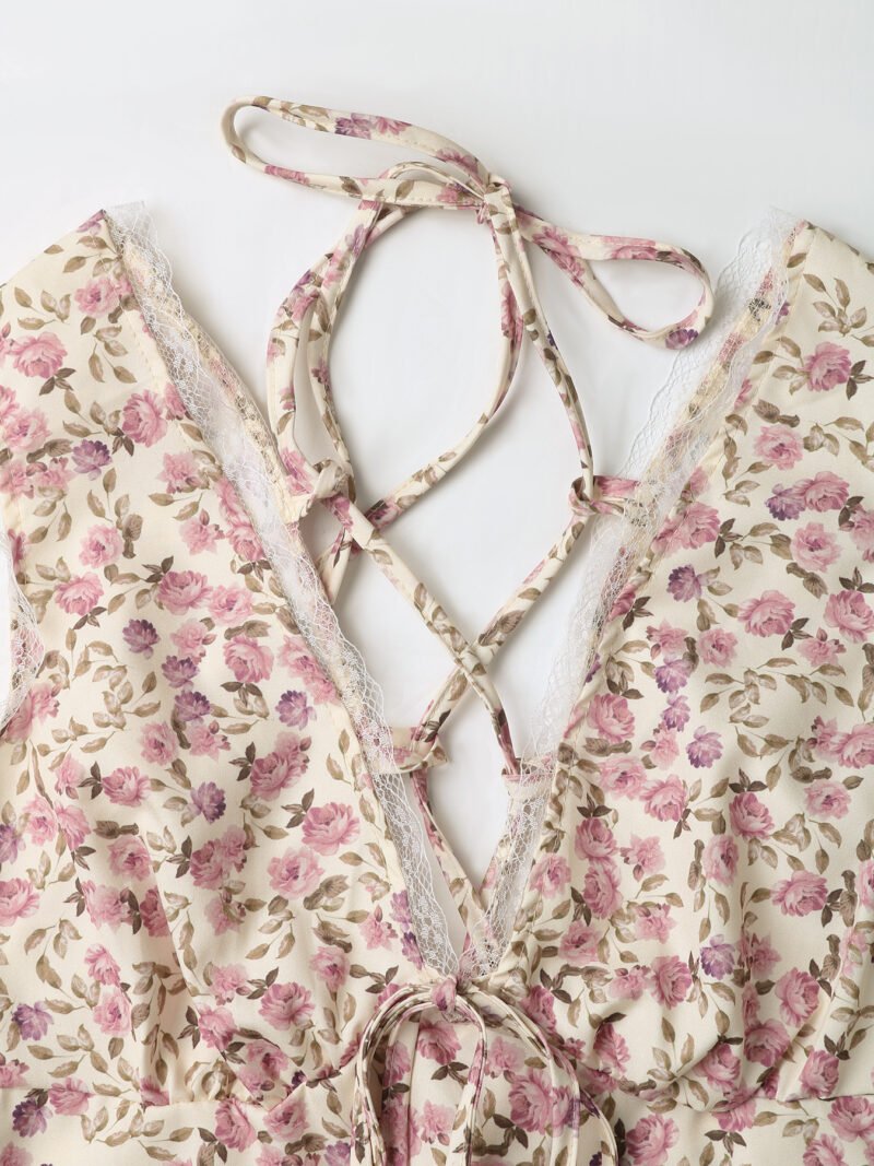 Floral Lace-Up Mini Dress