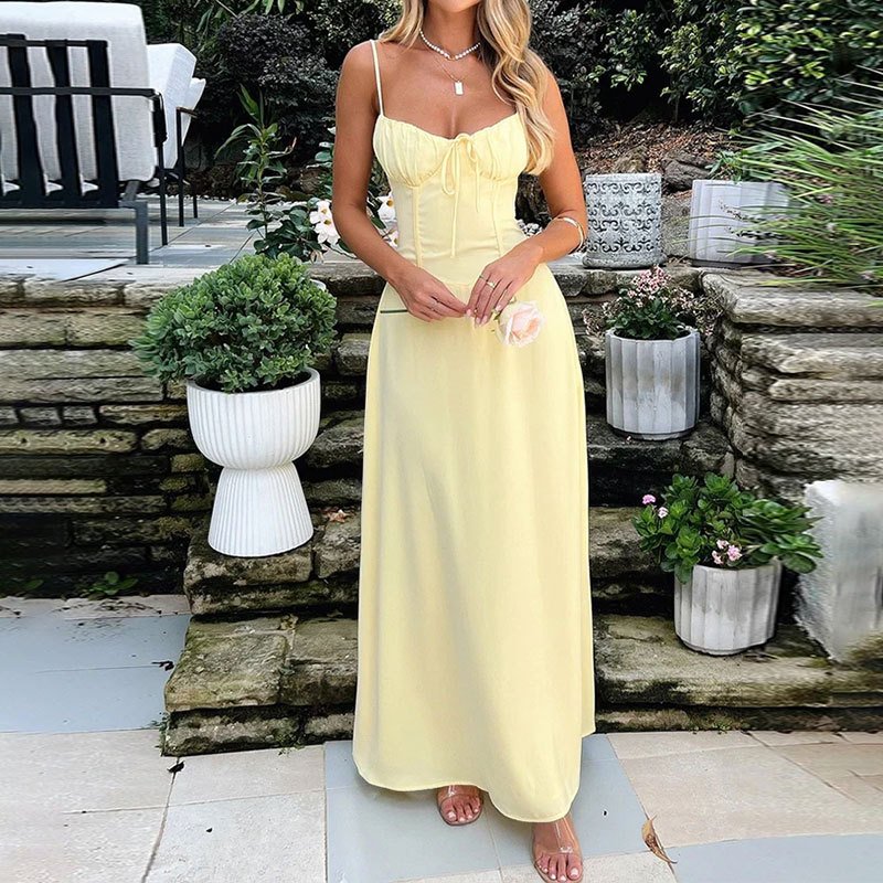 Lace-Up A-Line Maxi Dress