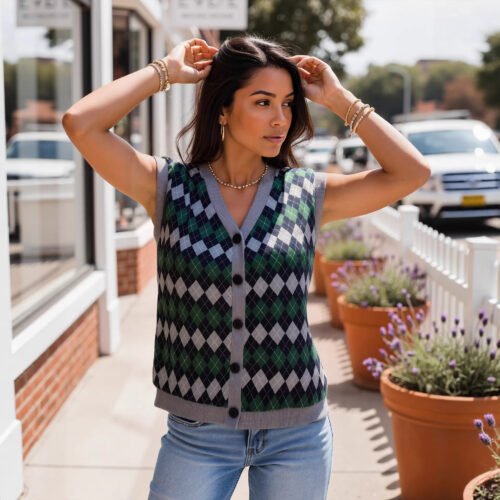 Button Jacquard Knit Vest