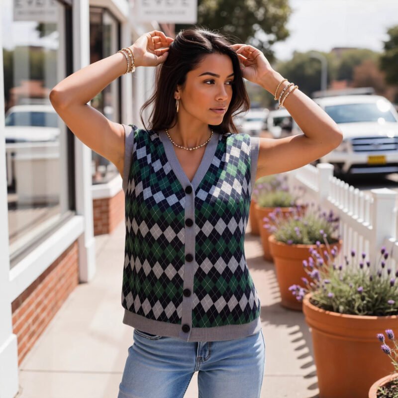 Button Jacquard Knit Vest