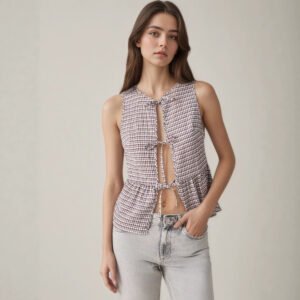 Plaid Lace Up Vest Top