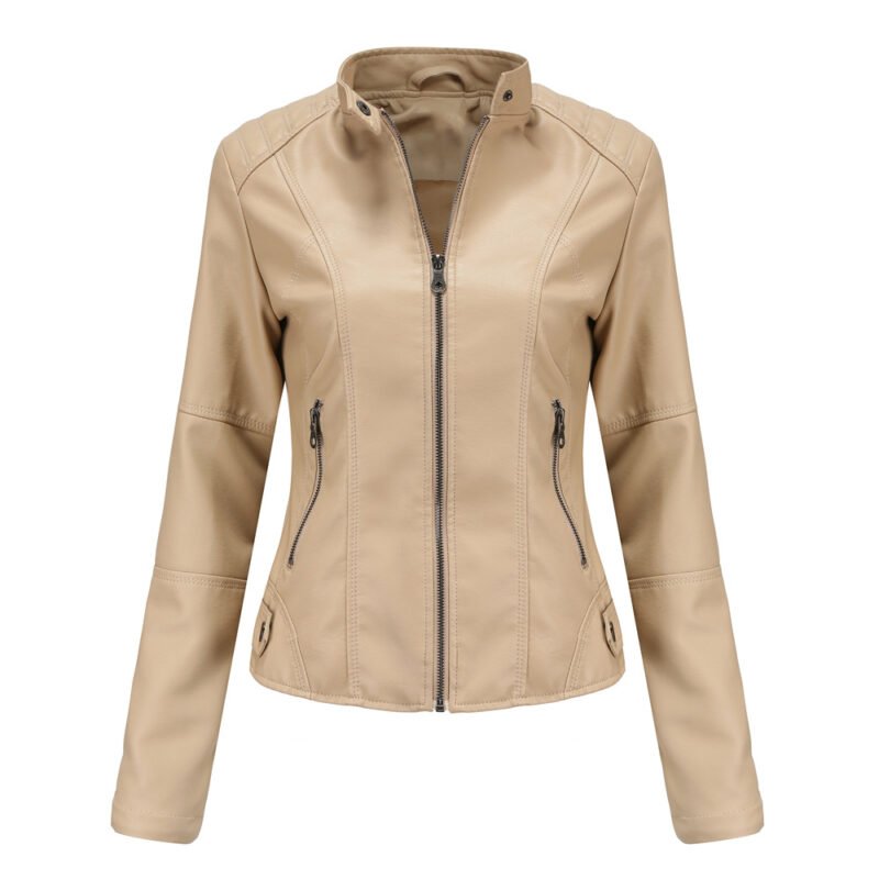 Stand Collar Faux Leather Jacket