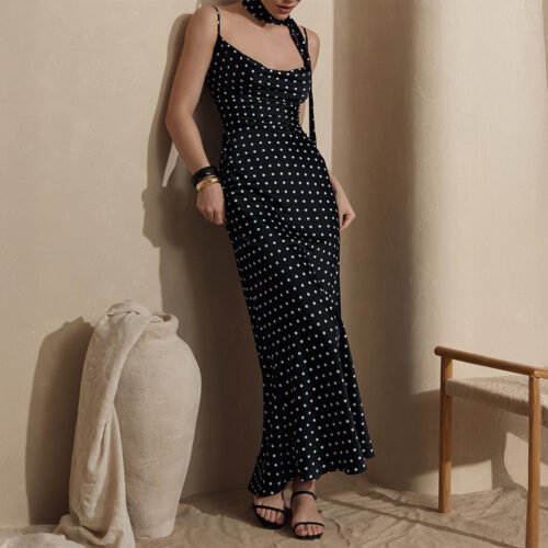 Polka Dot Halter Maxi Dress