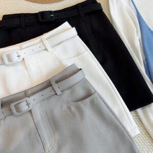 Belted High Waist A-Line Skirt