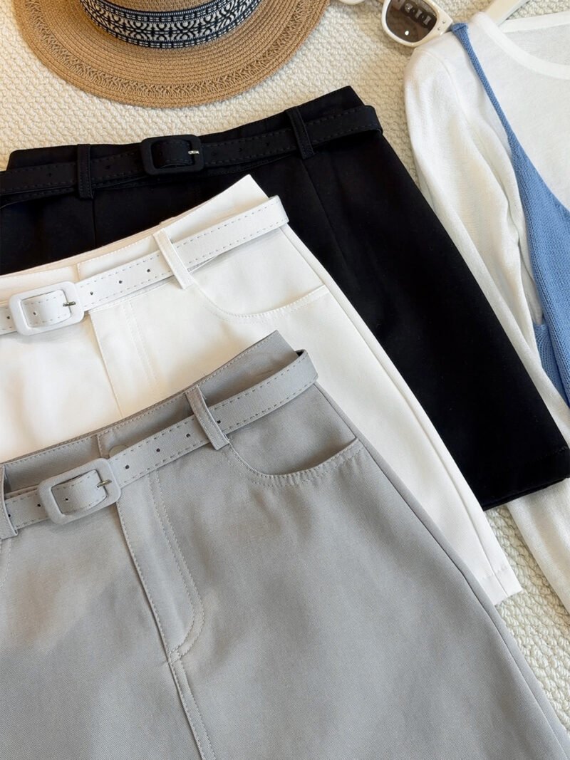 Belted High Waist A-Line Skirt
