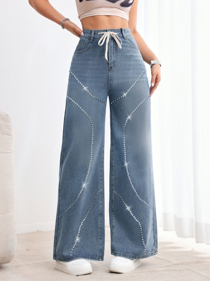 Rhinestone High Waist Jeans