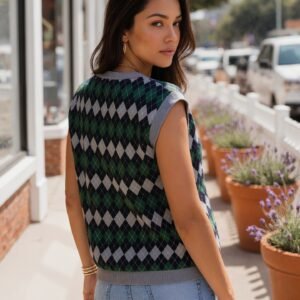 Button Jacquard Knit Vest