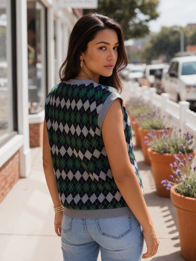 Button Jacquard Knit Vest