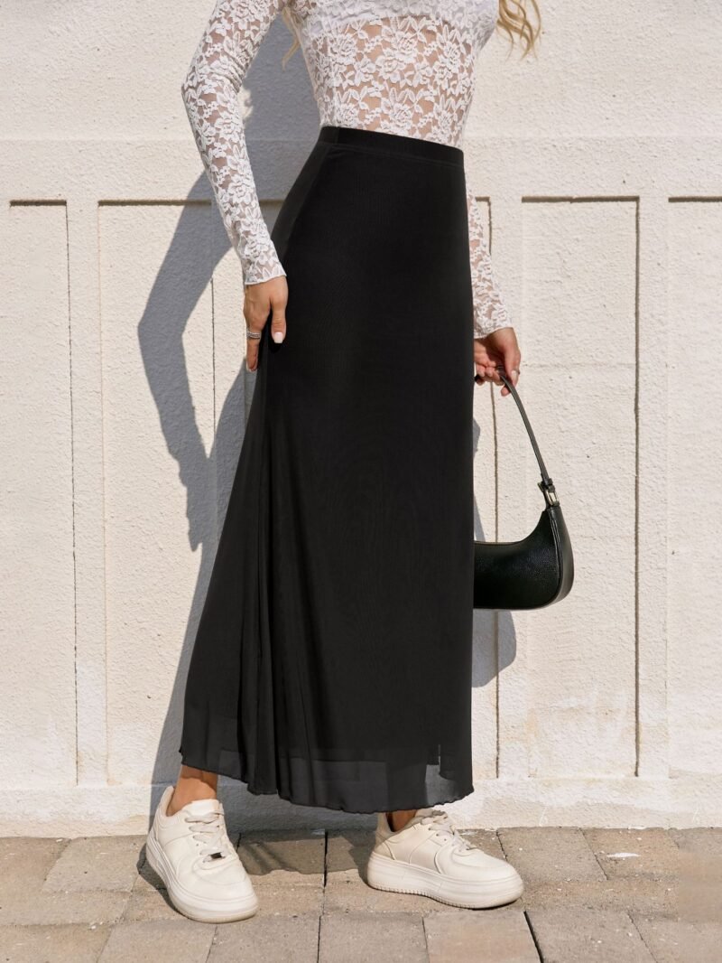 High Waist Mesh Pencil Skirt